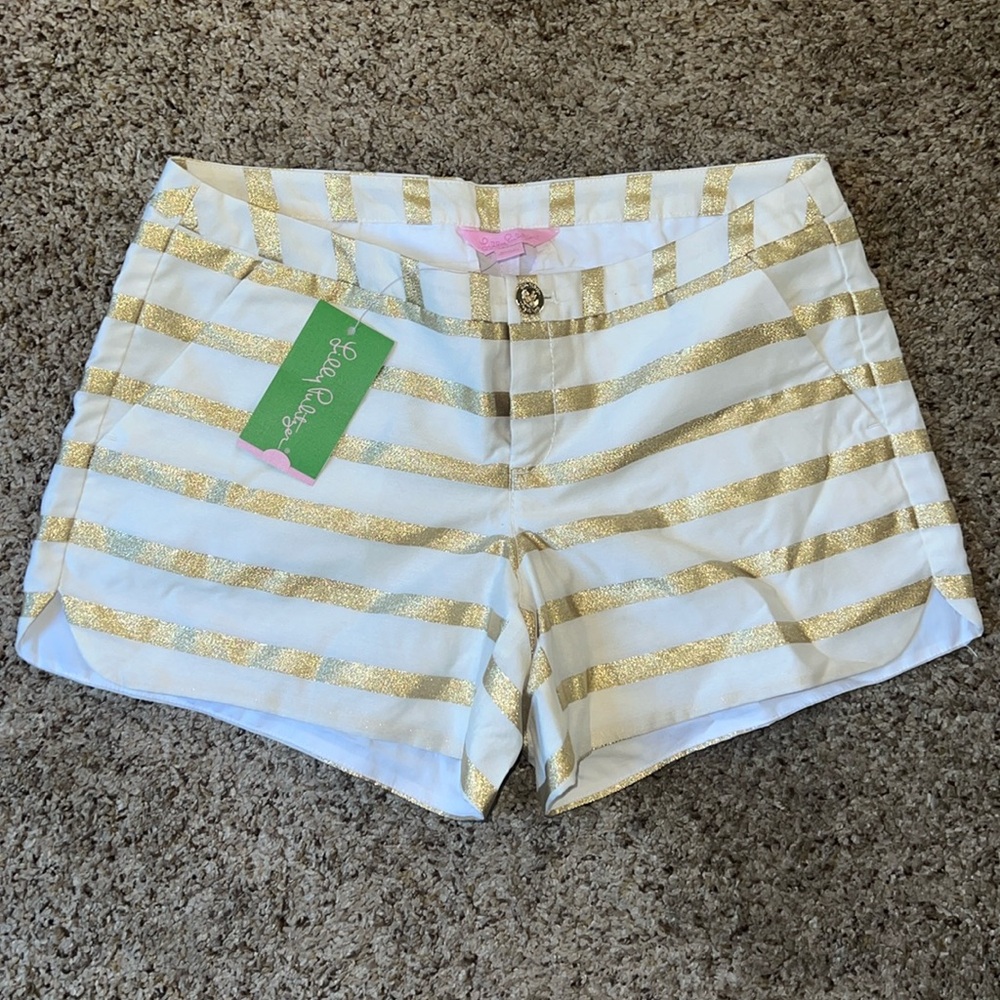 Lilly Pulitzer Resort White Gold Stripe Adie Shorts Women's Sz 0